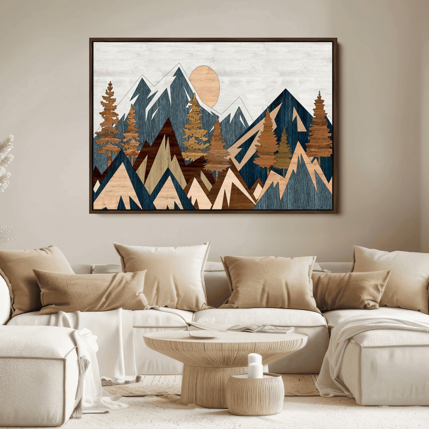 91467-MGV-FC-36X24_Walnut-Abstract Wood Panel Effect Mountain Range Top Wall Art Canvas Print