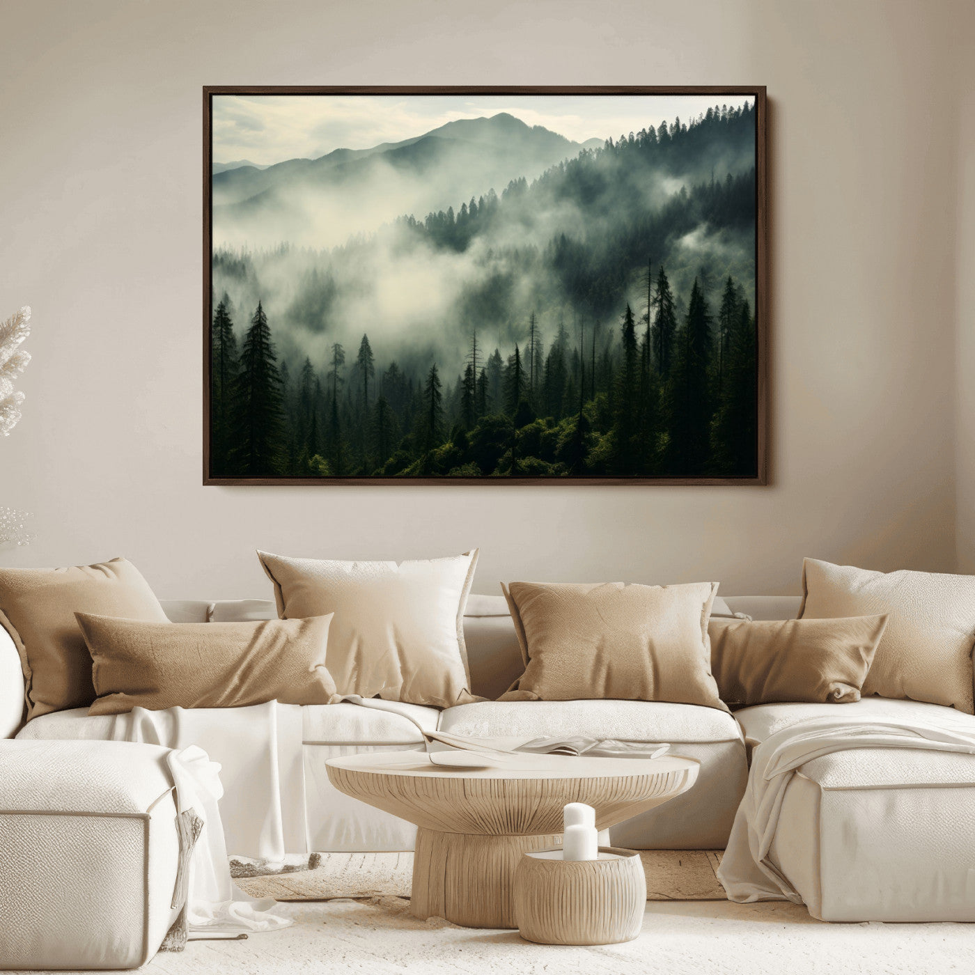 25295-MGV-CV-36X24-Captivating Misty Forest Wall Art Premium Canvas Print a Foggy and Serene Atmosphere