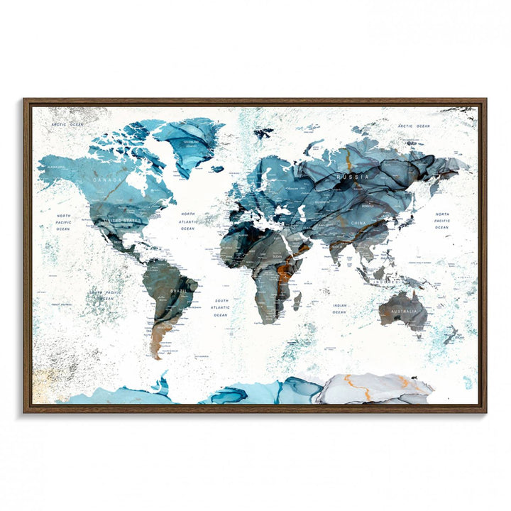 Push Pin World Map Wall Art Canvas Print adds a touch of elegance to the home decor.