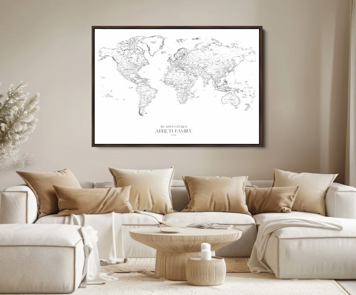 Personalized World Map Wall Art Canvas Print - Custom Push Pin Travel Map Canvas - Framed Map Print for Travel Lover Gift