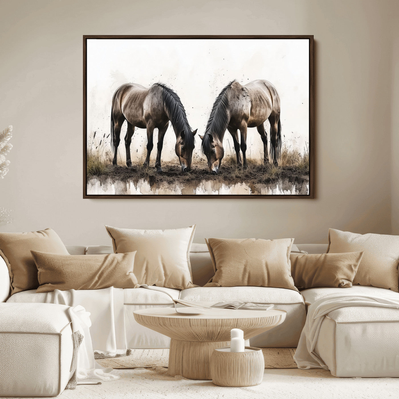 71729-MGV-FC-36X24_Walnut-Chines Ink Style Horses Wall Art Canvas Print
