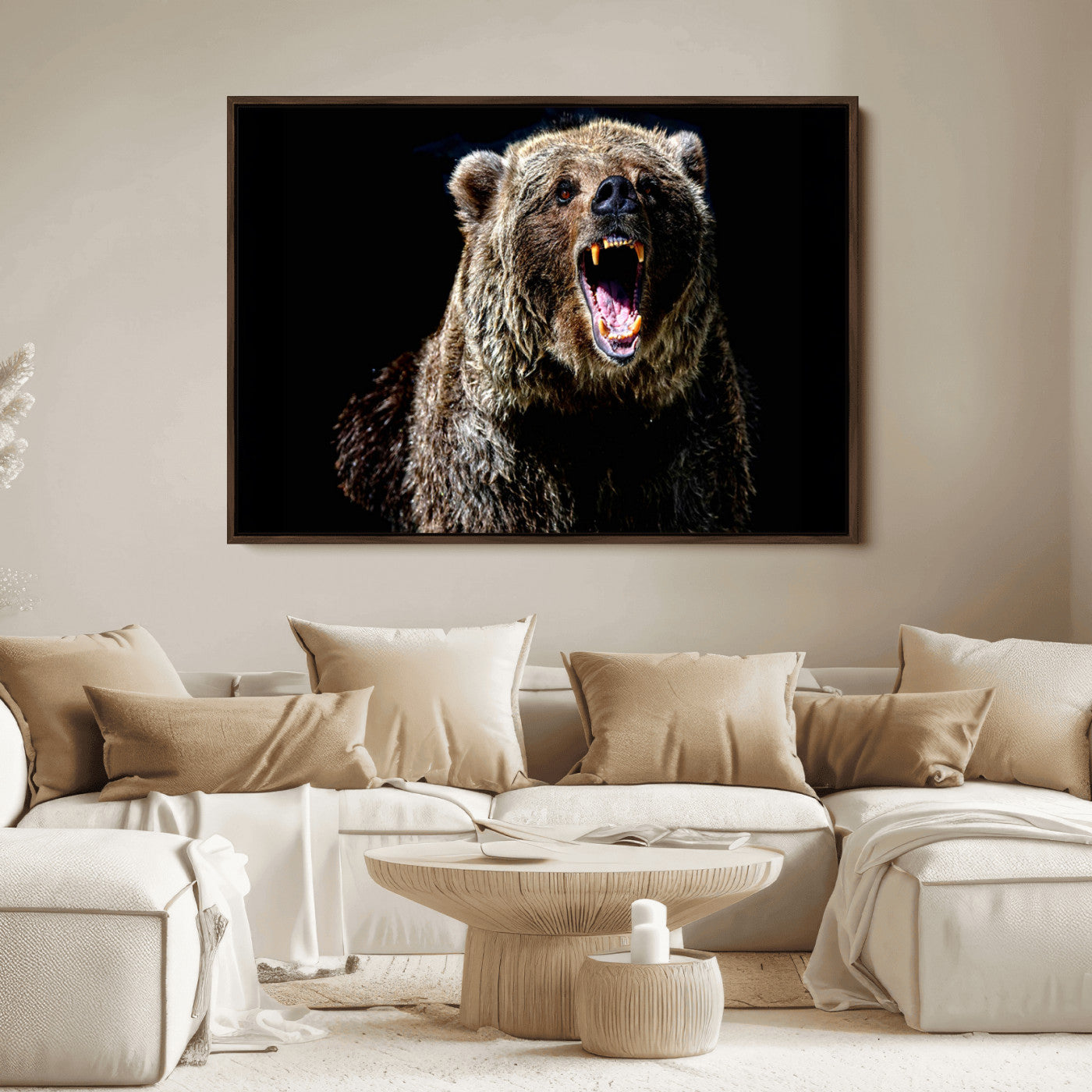 17625-MGV-FC-36X24_Walnut-Grizzly Bear Canvas Print | Wildlife Wall Art for Cabin Decor | Ready to Hang Framed