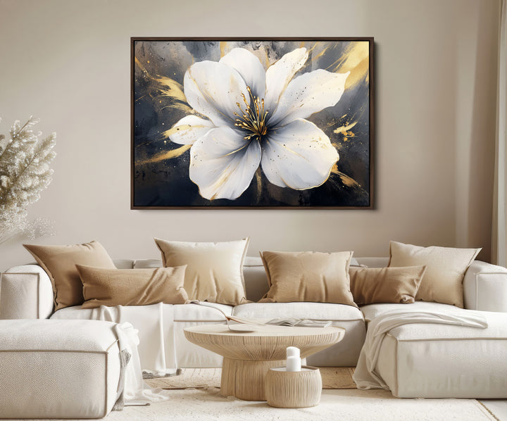 White Flower Wall Art | Canvas Print | Ready to Hang | Abstract Floral Wall Decor | Elegant Bloom Artwork | Framed for Living Room or Bedroom