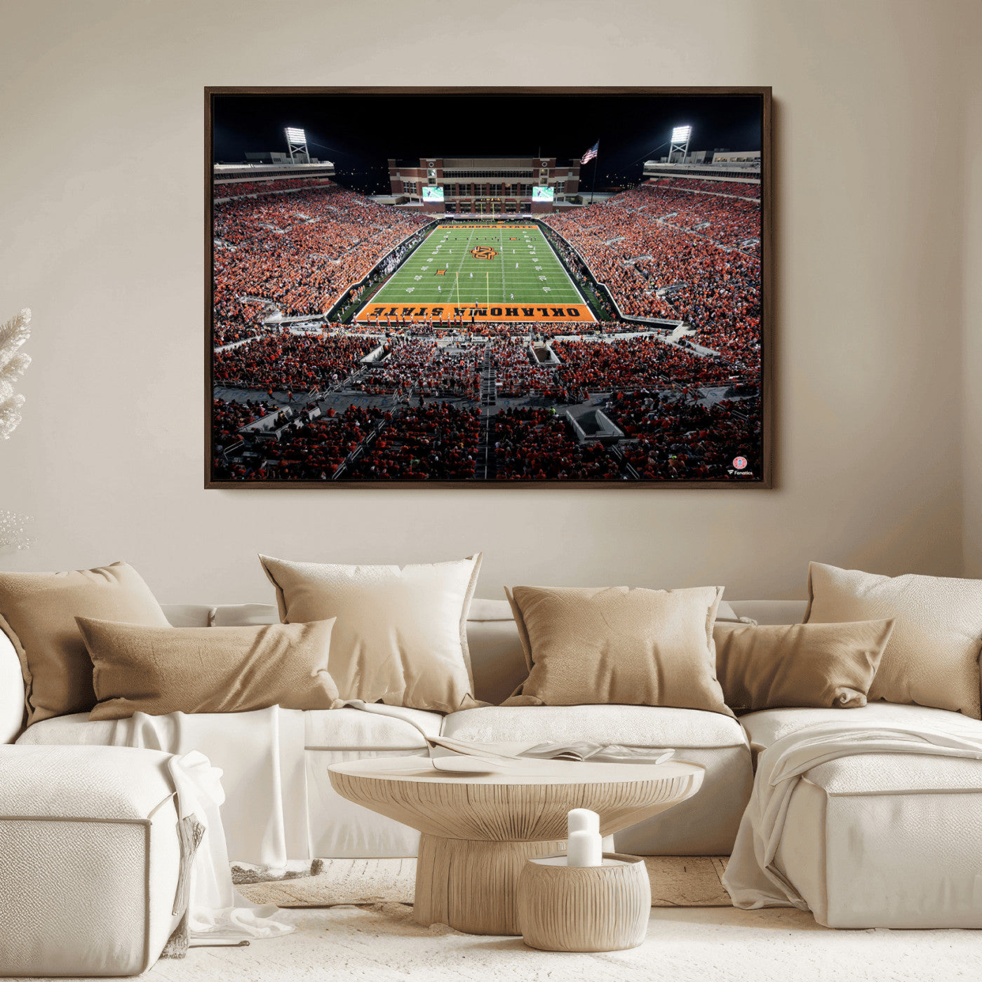 81675-MGV-FC-36X24_Walnut-Oklahoma State Cowboys Football Team Print - Stillwater Boone Pickens Stadium Wall Art Canvas Print