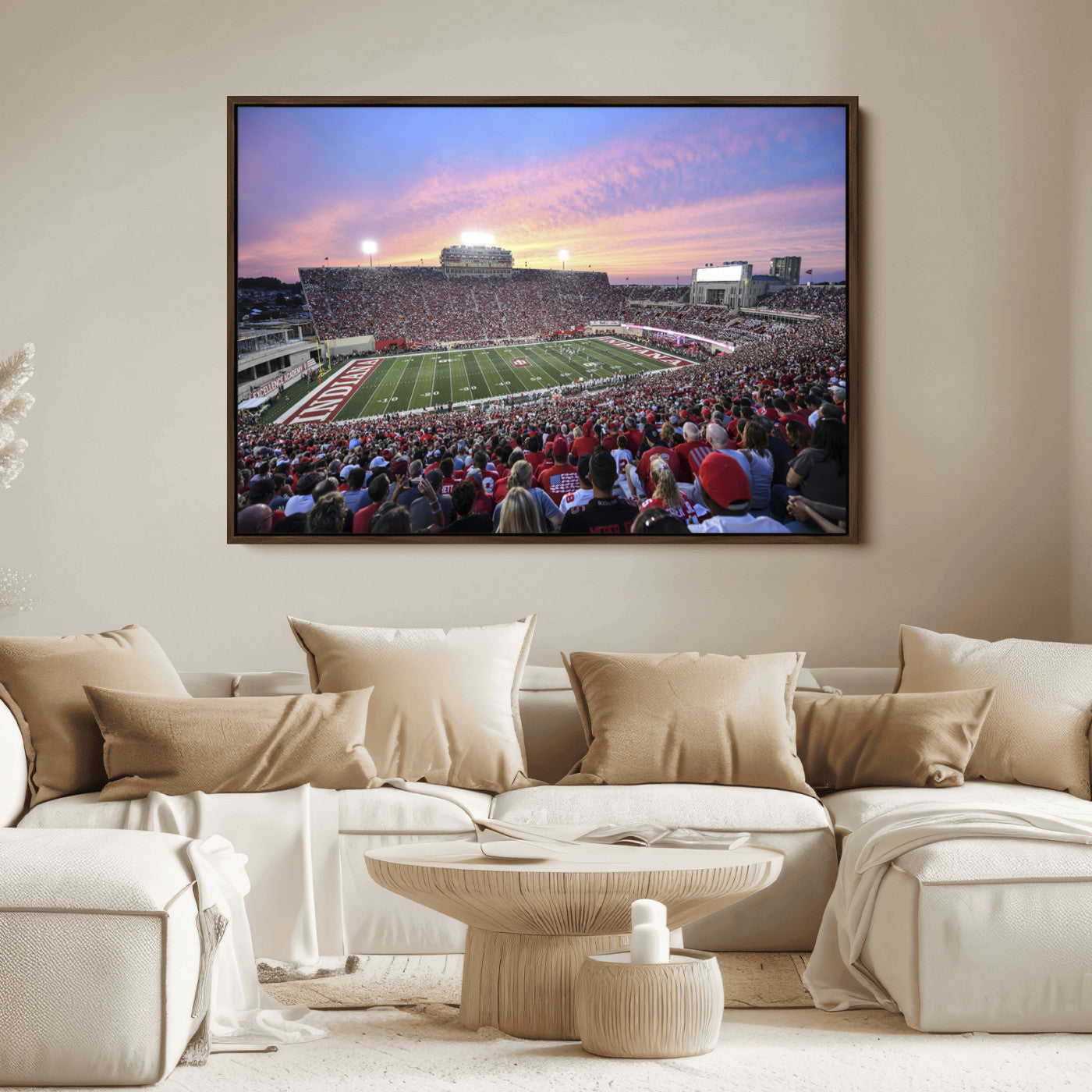 13046-MGV-FC-36X24_Walnut-Indiana University Hoosiers Football Team Print - Bloomington Memorial Stadium Wall Art Canvas Print