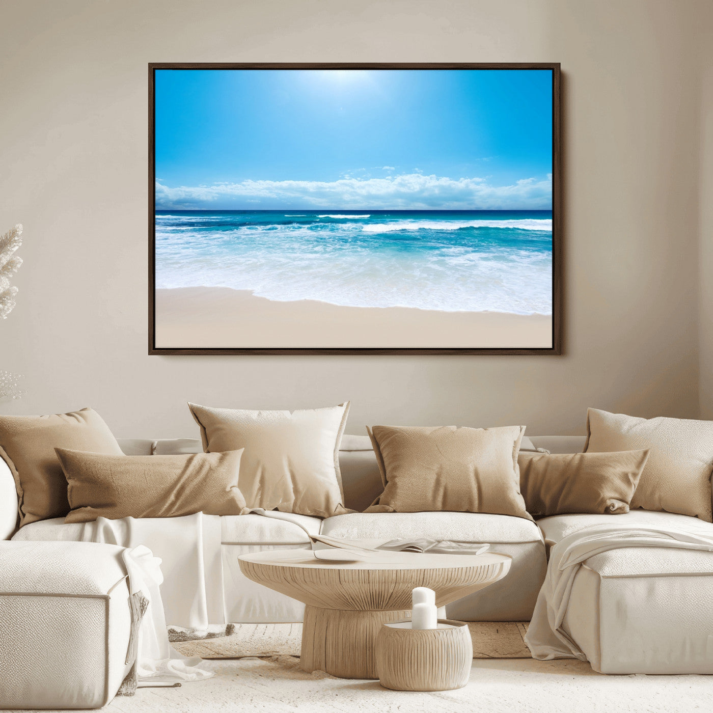 45929-MGV-FC-36X24_Walnut-Wall Art Canvas Print Shiny Blue Sea and Beach
