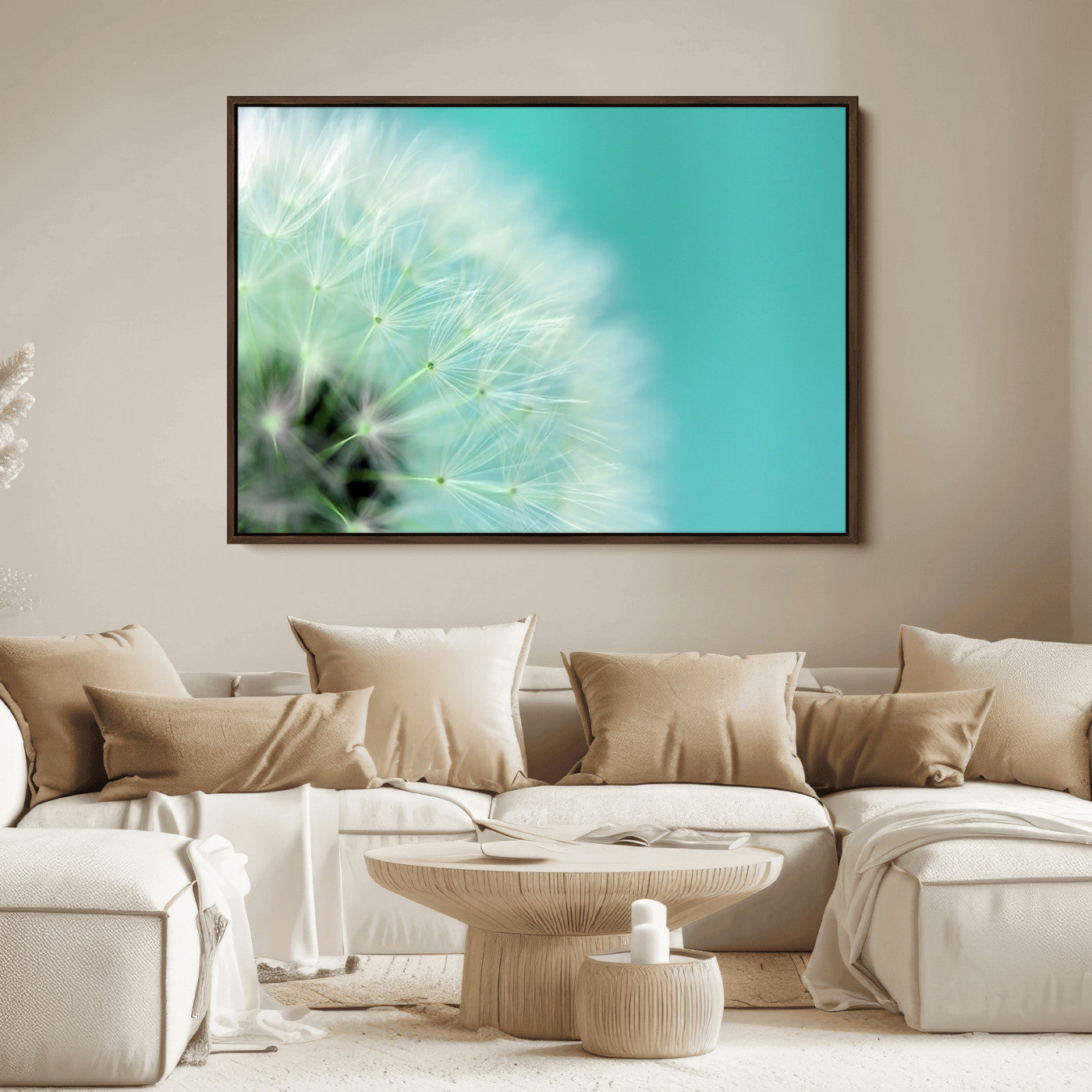 26056-MGV-FC-36X24_Walnut-DANDELION Flower Wall Art Canvas Print, Canvas Dandelion Floral Wall Art
