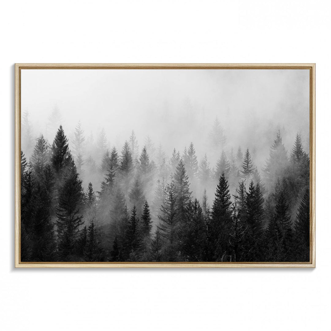 Fogy Forest Canvas Art features misty pines and a mountain landscape.