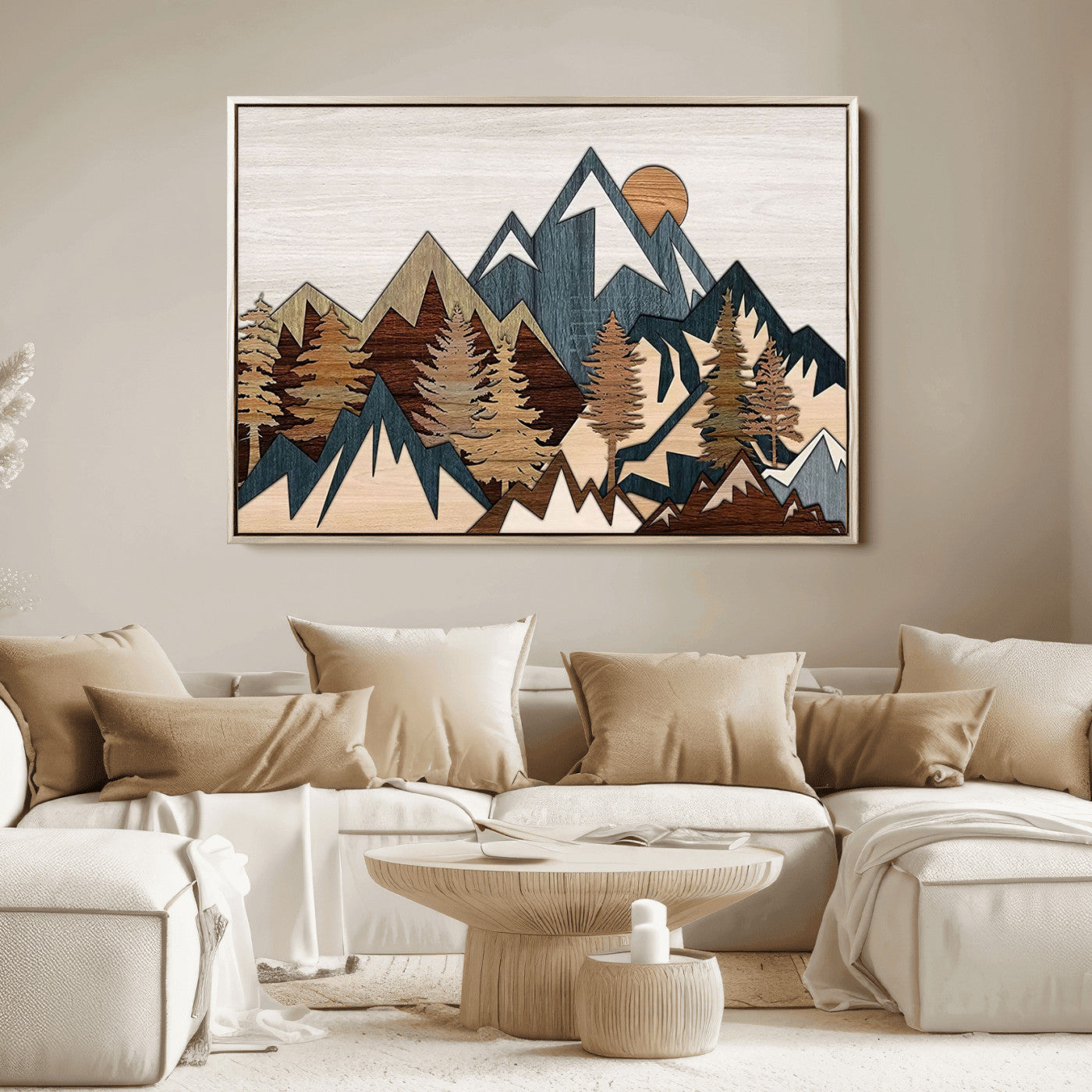 67950-MGV-FC-36X24_Natural-Rustic Abstract Wood Panel Effect Canvas Mountain Range Top Wood Wall Art Canvas Print