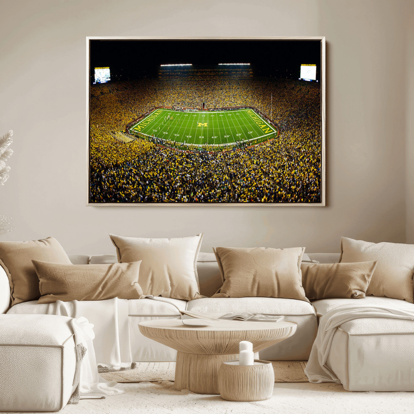 26166-MGV-FC-36X24_Natural-Stadium in Michigan Wall Art Canvas Print, Framed American Football Stadium Art Picture Print, Football Stadium Field Perfect Sports Room Decor Artwork