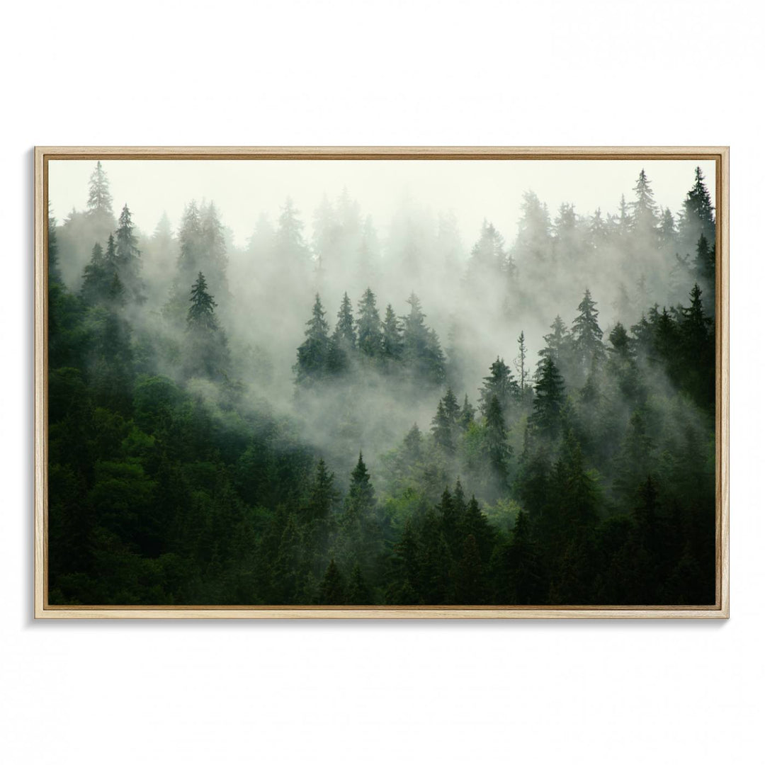 Misty Forest Mountain Wall Art | Large 3-Panel Foggy Landscape Canvas Print | Misty Forest Canvas Art | Nature Wall Art for Home | Mountain Fog Print