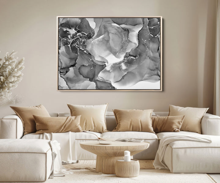 Black White Abstract Canvas Wall Art - Fluid Ink Artwork - Modern Luxury Wall Decor for Contemporary Interiors