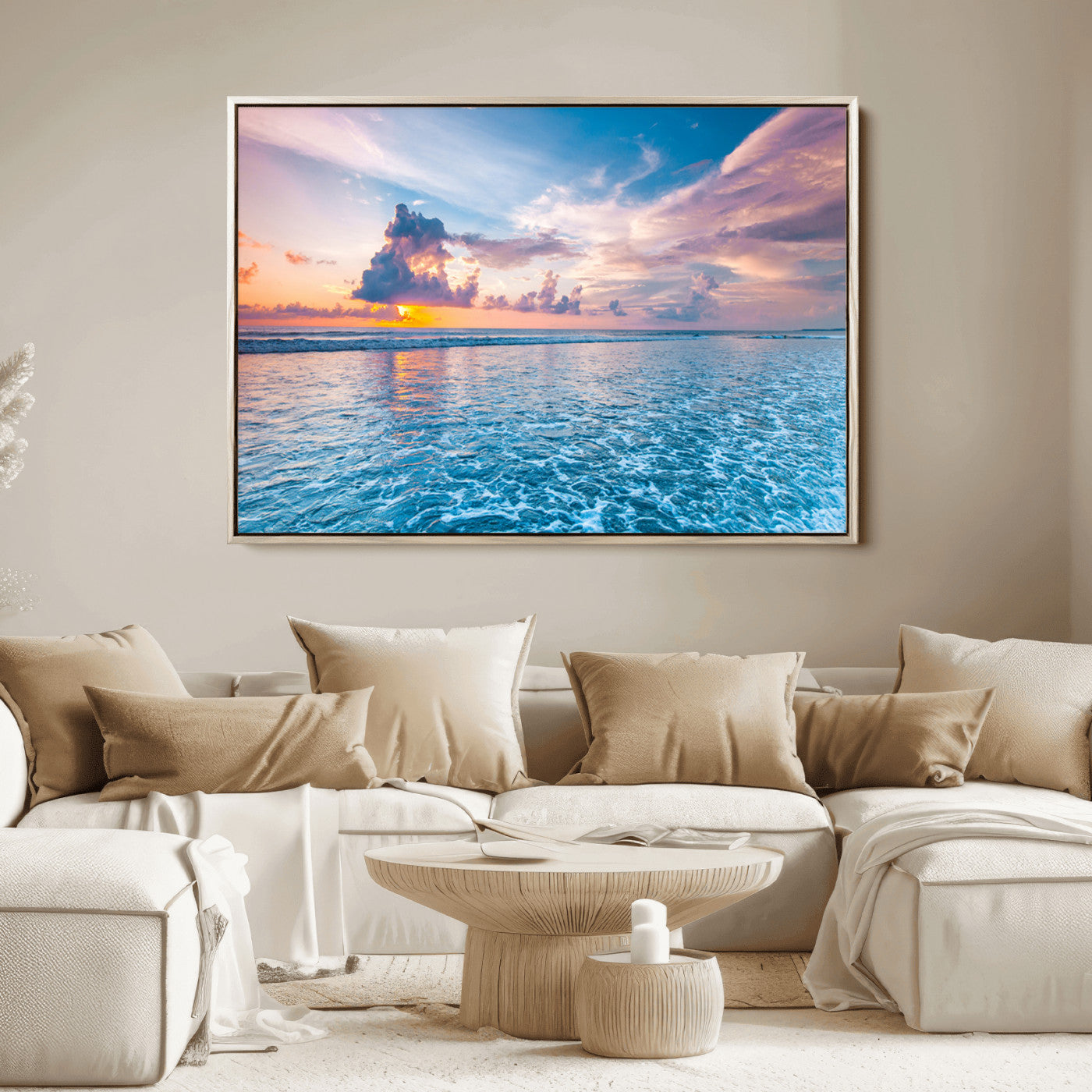 36641-MGV-FC-36X24_Natural-Ocean Sunset Canvas Wall Art Print - Tranquil Seascape with Vibrant Sky and Rolling Waves Canvas Print - Coastal Wall Decor for Home or