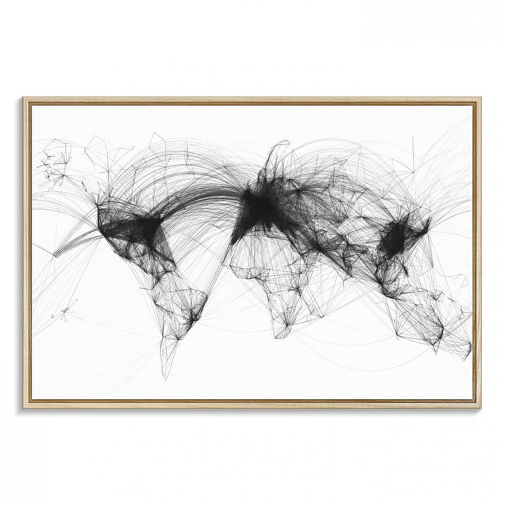 The Flight Routes Air Traffic canvas wall art, framed and ready to hang, is perfect for aviation enthusiasts.