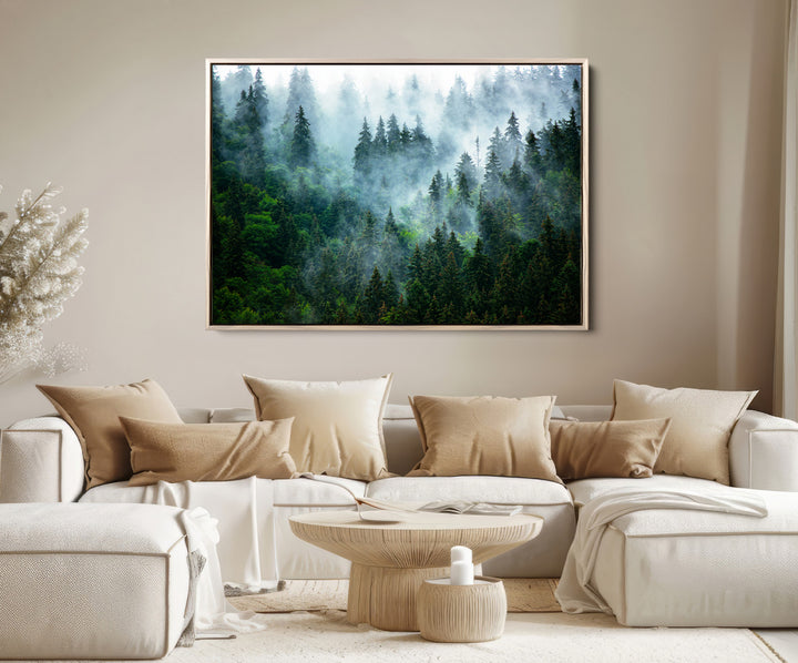 Misty Forest Art Wall Art Canvas Print, Foggy Mountain Art Print, Framed Scenic Wall Print Art Print, Large Woodland Canvas Printing Perfect