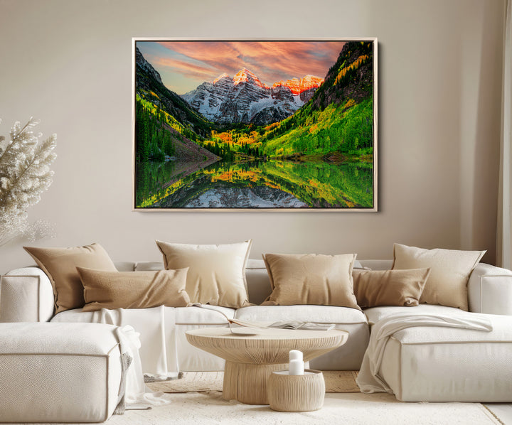Maroon Bells Lake Wall Art Canvas Print – Majestic Colorado Mountain Landscape, Autumn Reflection, Multi-Panel Framed Artwork for Home,