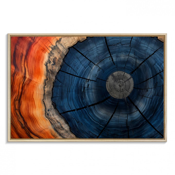 Abstract Tree Rings Canvas Print with vibrant colors—ideal farmhouse wall art for a woodland-themed home.