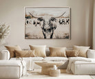 Texas Longhorn Wall Art Canvas Print, Framed Speckled Cow Art Picture Print, Horned Cattle Perfect Rustic Western Decor Artwork