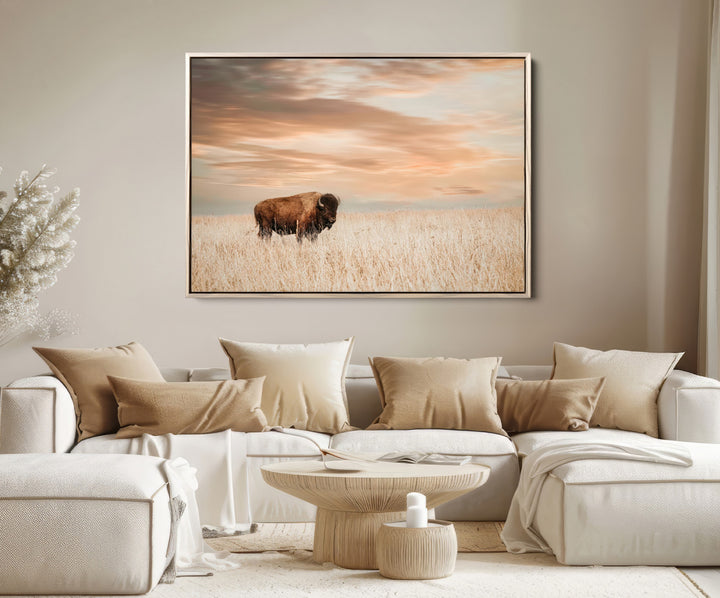 Bison Wall Art Canvas Print, Buffalo Print, Framed Western Prairie Art Print, Large Rustic Wildlife Printing Perfect for Rustic Decor