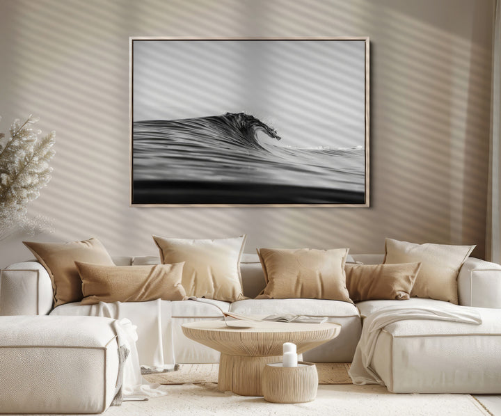 Black Wave Wall Art Canvas Print, Abstract Surf Print, Framed Minimalist Ocean Art Print, Large Black Water Printing Minimalist