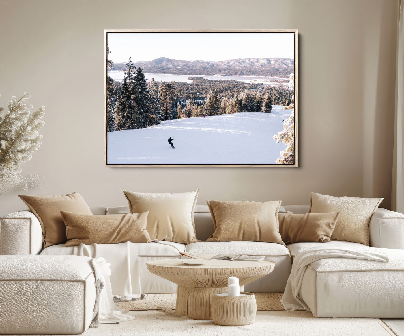 79857868-MGV-FC-36X24-Snowy Mountain Wall Art Canvas Print – Framed Ski Slope Winter Forest Landscape Nature Artwork for Home Office