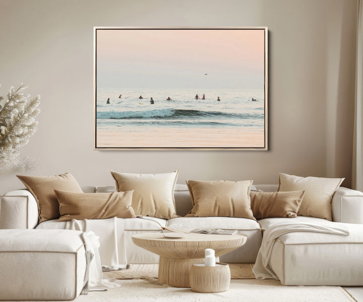 Pastel Ocean Wall Art Canvas Print, Framed Soft Sunset Art Picture Print, Calm Sea Perfect minimalist Decor