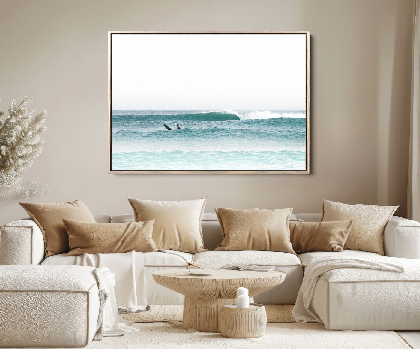 56345117-MGV-FC-36X24-Surfing Wall Art Canvas Print – Framed Ocean Waves Minimalist Beach Artwork for Living Room Bedroom Office, Living Room