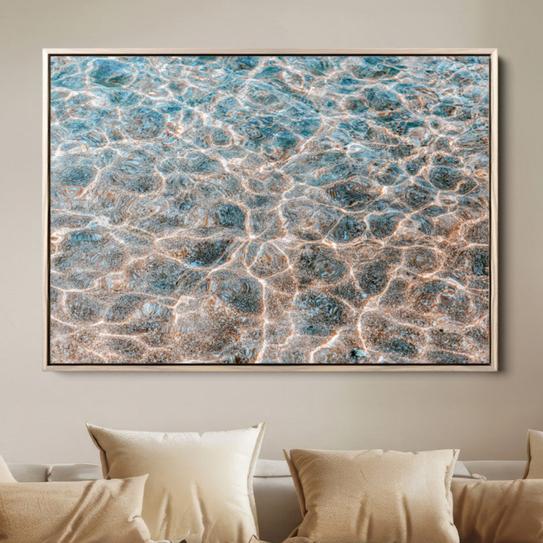 Clear Water Wall Art Canvas Print | Framed Sunlit Ocean Ripples