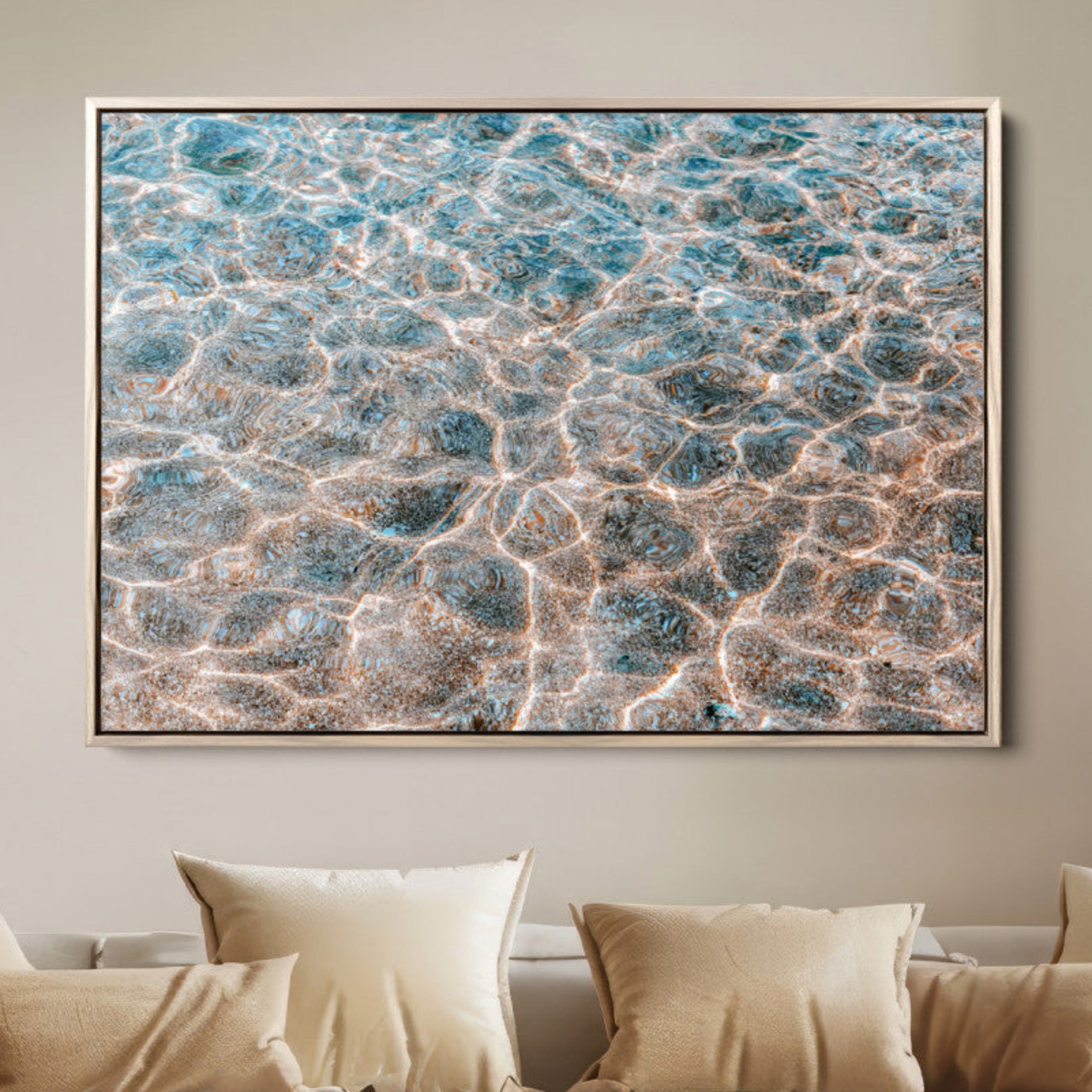 26580287-MGV-FC-36X24-Clear Water Wall Art Canvas Print, Framed Sunlit Ripples Art Picture Print, Ocean Texture Perfect