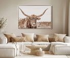 Longhorn Cow Wall Art Canvas Print, Framed Texas Ranch Art Picture Print, Western Bull Perfect County Decor Artwork