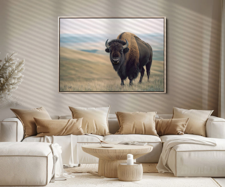 Bison Wall Art Canvas Print, Buffalo Canvas Print Print, Framed American Bison Decor Art Print, Large Frontier Style Printing Perfect