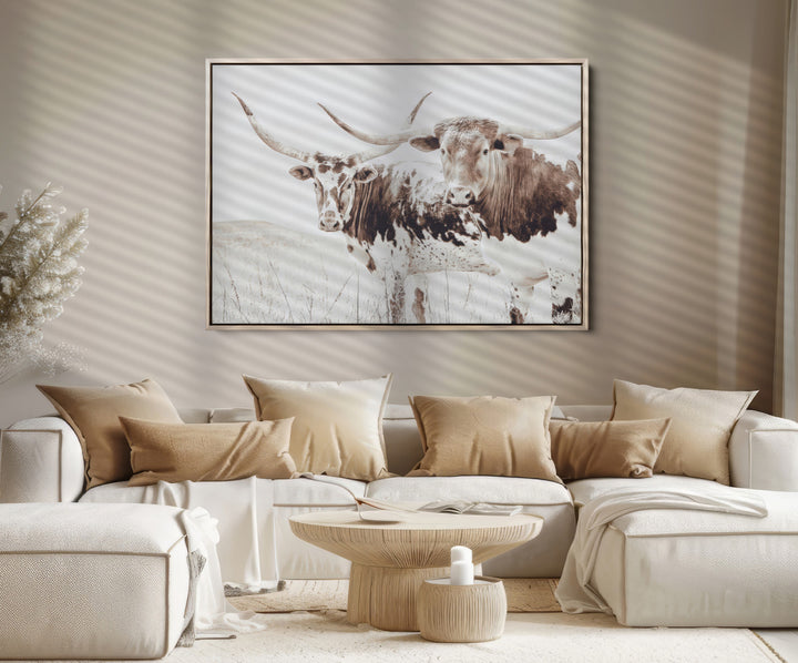 Longhorn Wall Art Canvas Print, Longhorn Wall Art Wall Art Canvas Print, Western Cow Canvas Print, Framed Rustic Farm Decor Art Print,