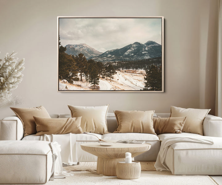 Mountain Landscape Wall Art Canvas Print, Framed Snowy Peaks Art Picture Print, Alpine Aesthetic Perfect Rustic Winter Decor Artwork