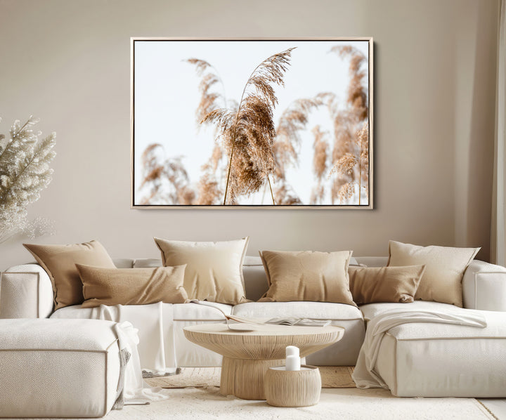Pampas Grass Wall Art Canvas Print, Framed Neutral Tones Art Picture Print, Minimalist Nature Perfect Boho Decor Artwork
