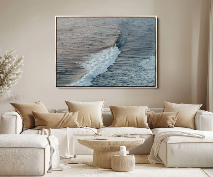 Ocean Waves Wall Art Canvas Print, Framed Coastal Serenity Art Picture Print, Surf Perfect Coastal Decor Artwork