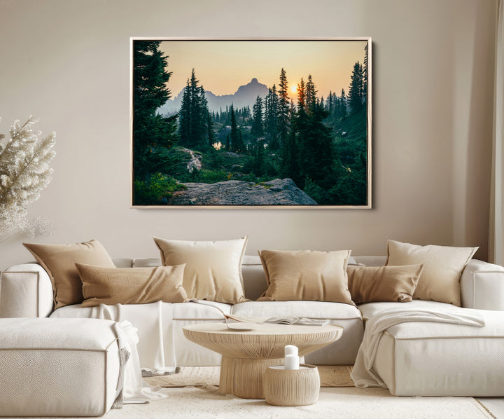 Mountain Wall Art Canvas Print, Framed Forest Serenity Art Picture Print, Mountain Perfect Rustic Decor Artwork