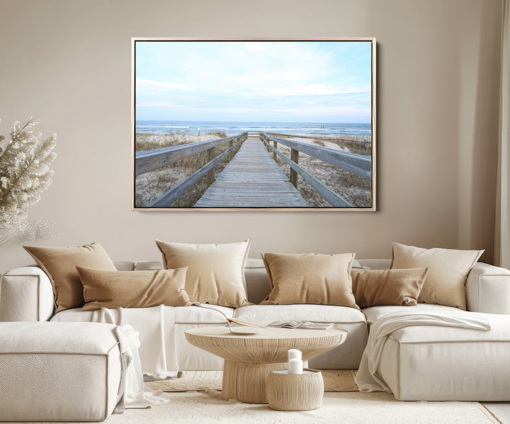 Beach Boardwalk Wall Art Canvas Print, Framed Coastal Serenity Art Picture Print, Ocean View Perfect Coastal Decor Artwork