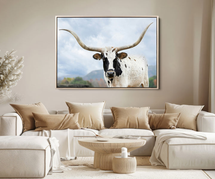 Texas Longhorn Wall Art Canvas Print, Framed Western Rustic Art Picture Print, Farmhouse Decor Perfect Farmhouse Decor Artwork