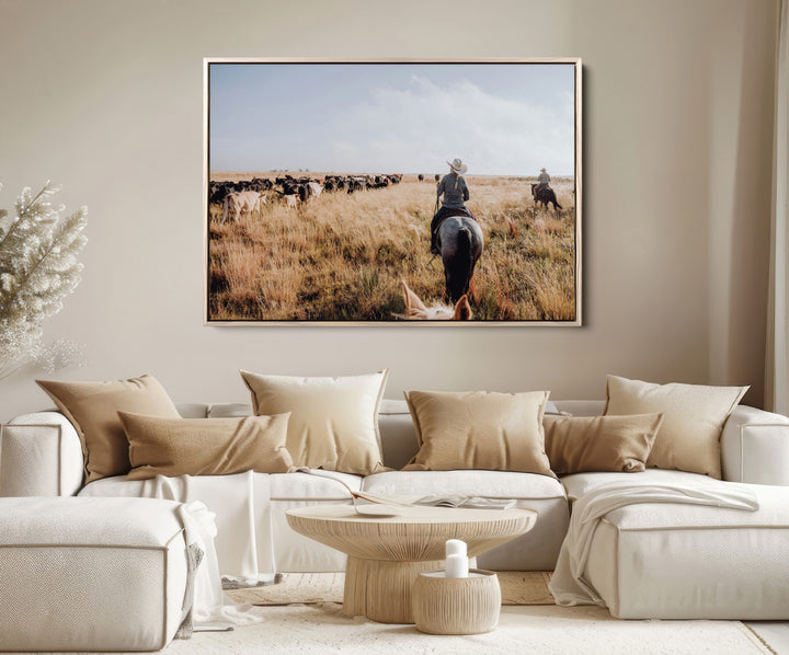 Western Wall Art Wall Art Canvas Print, Framed Cowboy Canvas Art Picture Print, Cattle Drive Scene Perfect Rustic Western Decor Artwork
