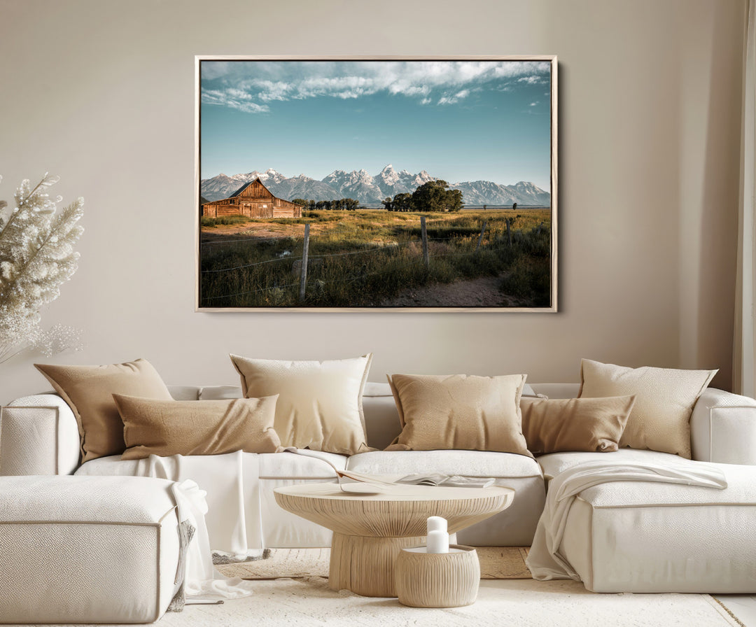 Rustic Farmhouse Wall Art Canvas Print, Framed Mountain Cabin Art Picture Print, Western Landscape Perfect Rustic Farmhouse Decor Artwork