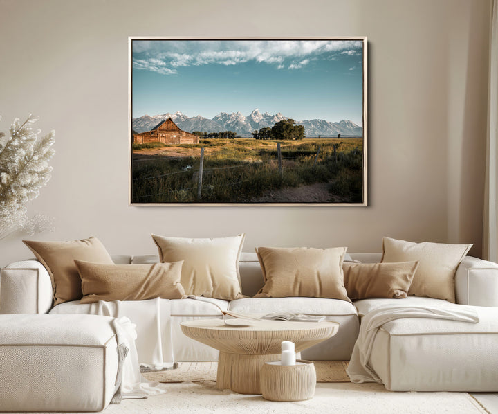 Rustic Farmhouse Wall Art Canvas Print, Framed Mountain Cabin Art Picture Print, Western Landscape Perfect Rustic Farmhouse Decor Artwork