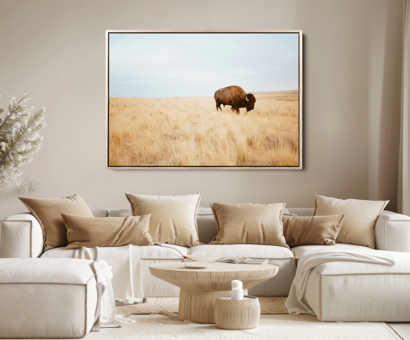 61392510-MGV-FC-36X24-Buffalo Wall Art Canvas Print – Framed Western Wildlife Rustic Prairie Scene Nature Artwork for Home Office