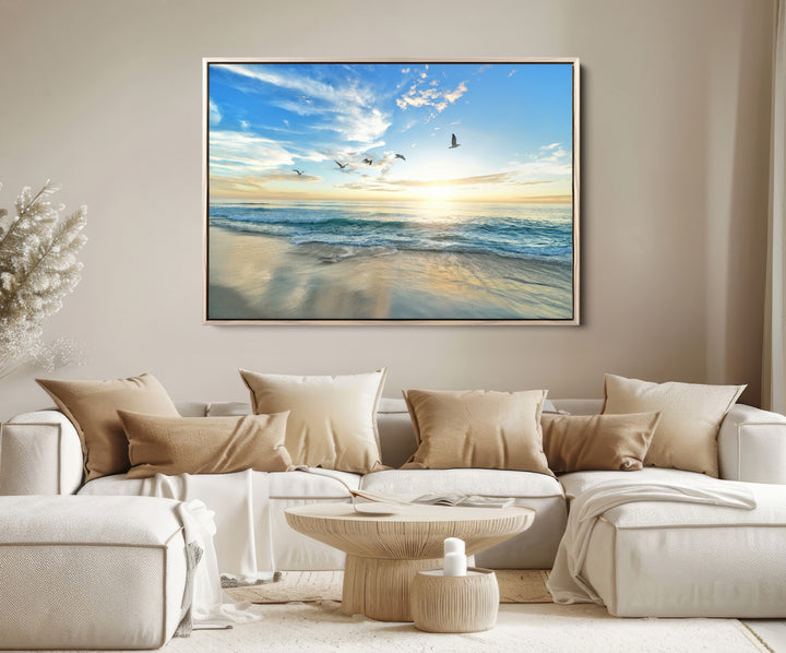 Minimalist Seaside Morning Glow Art Canvas Print, Golden Reflections Perfect Coastal Minimalist Decor Artwork