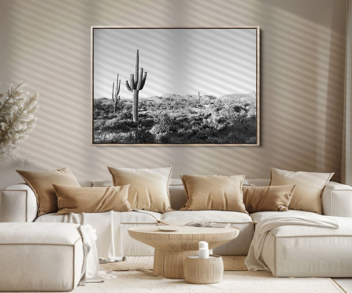 Saguaro Cactus Canvas Print Wall Art , Monochrome Landscape Print, Framed Scenic Arizona Art Print, Large Timeless Western Aesthetic