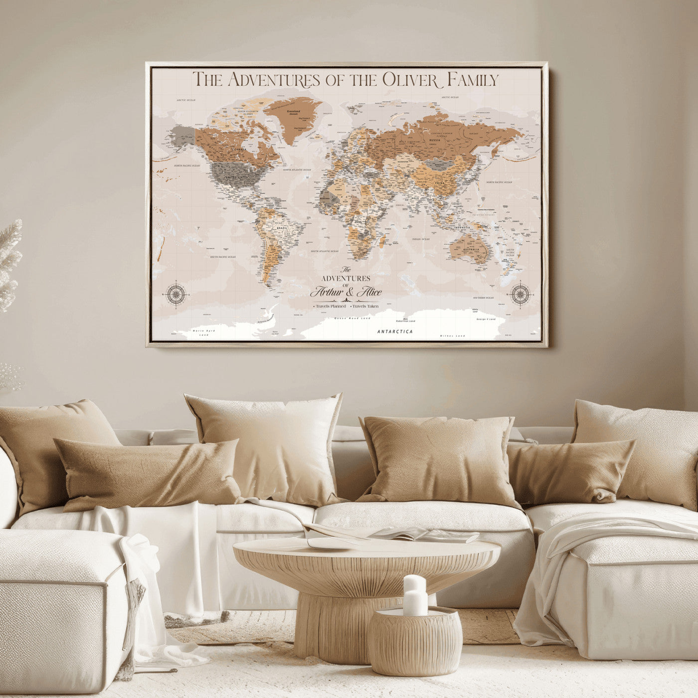 43101120-MGV-CV-36X24-World Travel Map with Pins – Push Pin Maps of Where I've Been, Framed Wall Map for Travel Memories, Old Style Decorative World Map - H10