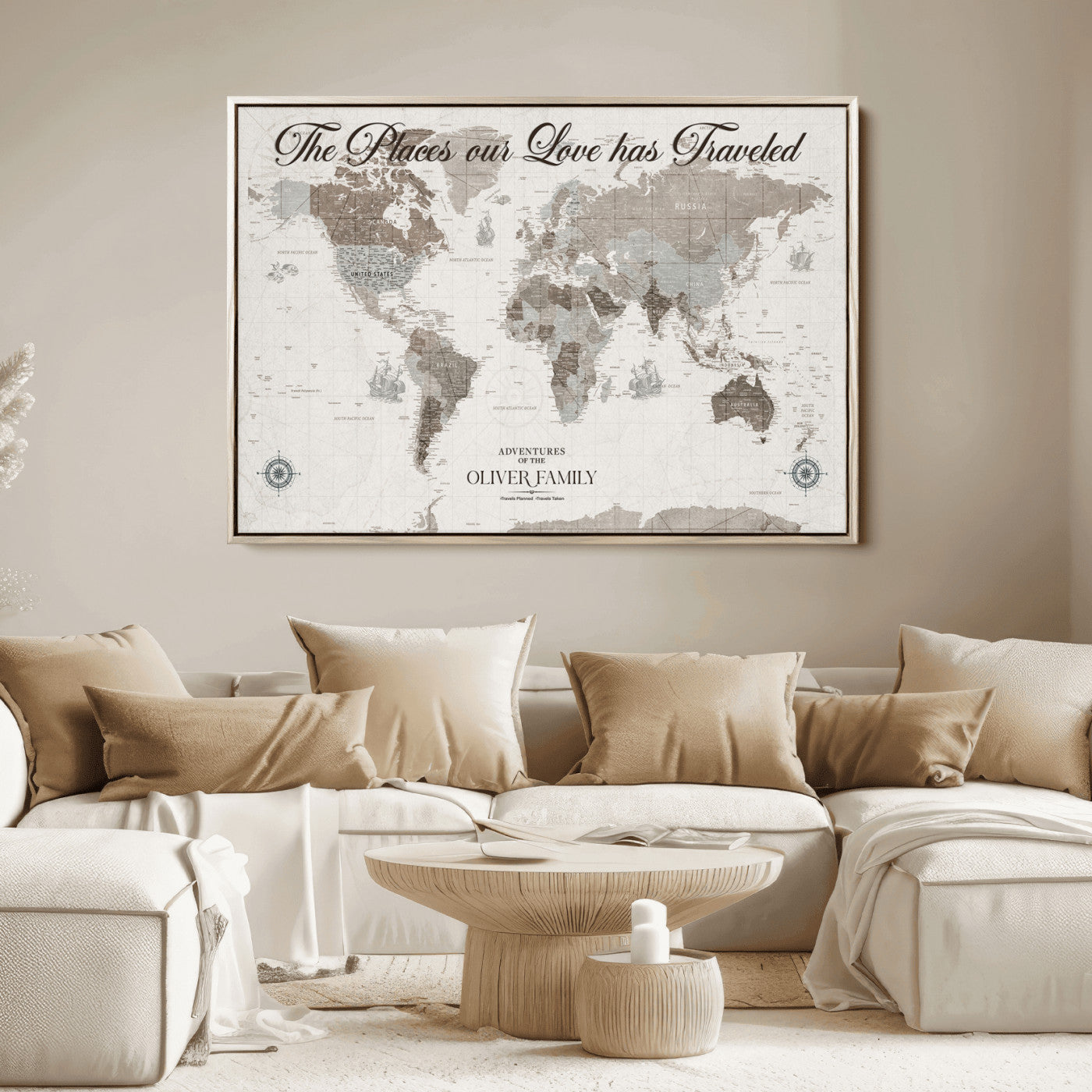 88245481-MGV-CV-36X24-Custom Push Pin World Map Wall Canvas Print – Personalized Travel Tracker with Pins – Framed Large Multi-Size Canvas for Home Office Decor