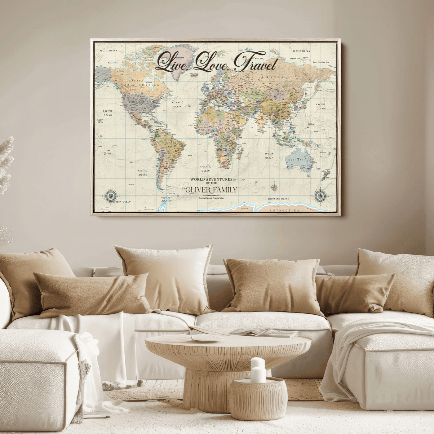 49563244-MGV-CV-36X24-Custom Push Pin World Map Wall Canvas Print – Personalized Travel Tracker with Pins – Framed Large Multi-Size Canvas for Home Office Decor