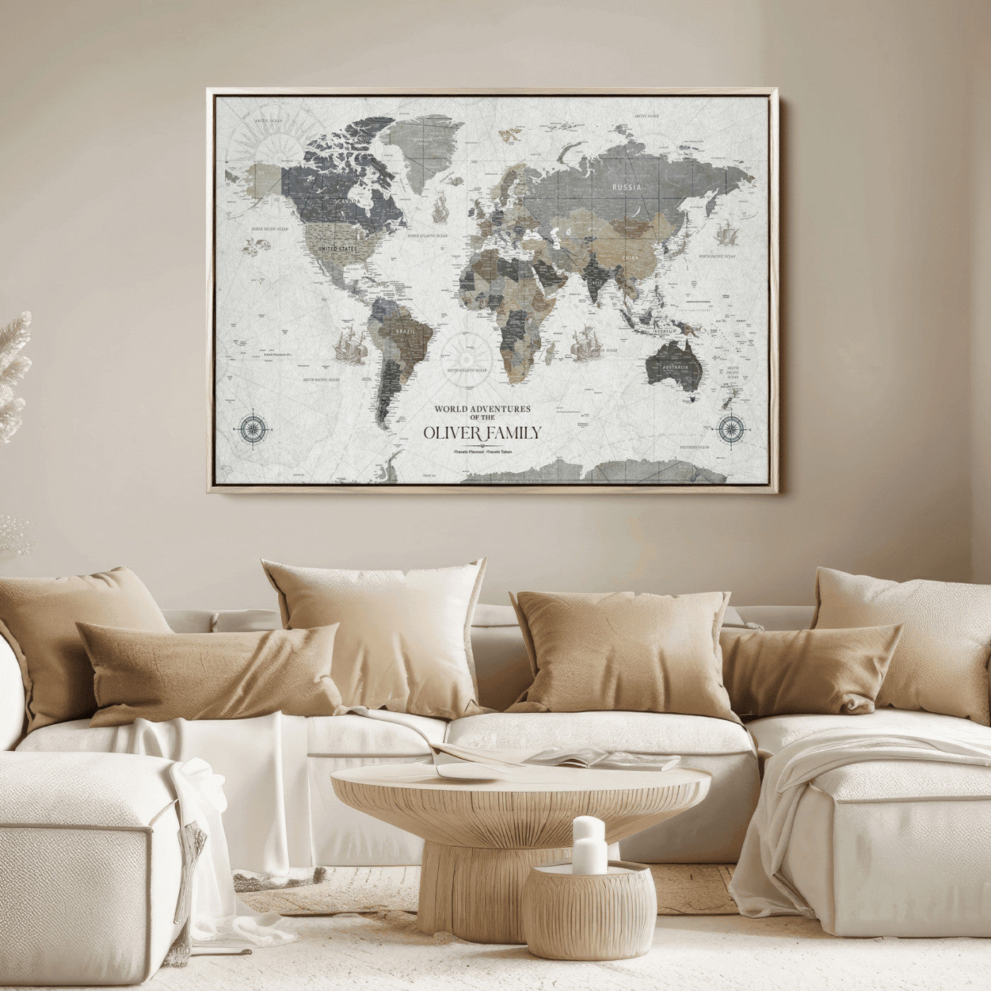 24596128-MGV-CV-36X24-Custom Push Pin World Map Wall Canvas Print – Personalized Travel Tracker with Pins – Framed Large Multi-Size Canvas for Home Office Decor