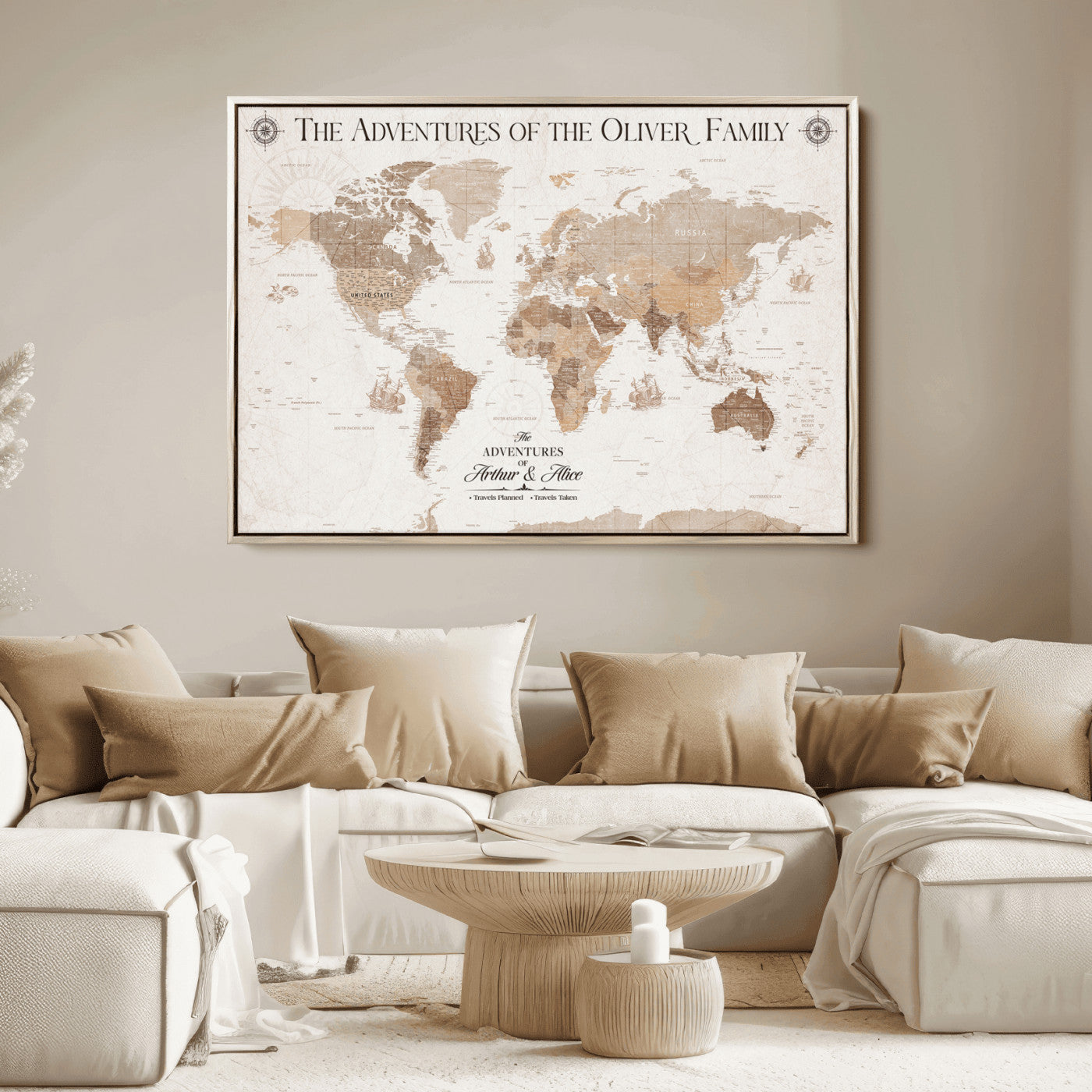 58395047-MGV-FC-36X24_Natural-Personalized Framed World Map Canvas Wall Art Print – Custom Push Pin Travel Tracker Lover - Custom World Map on Canvas