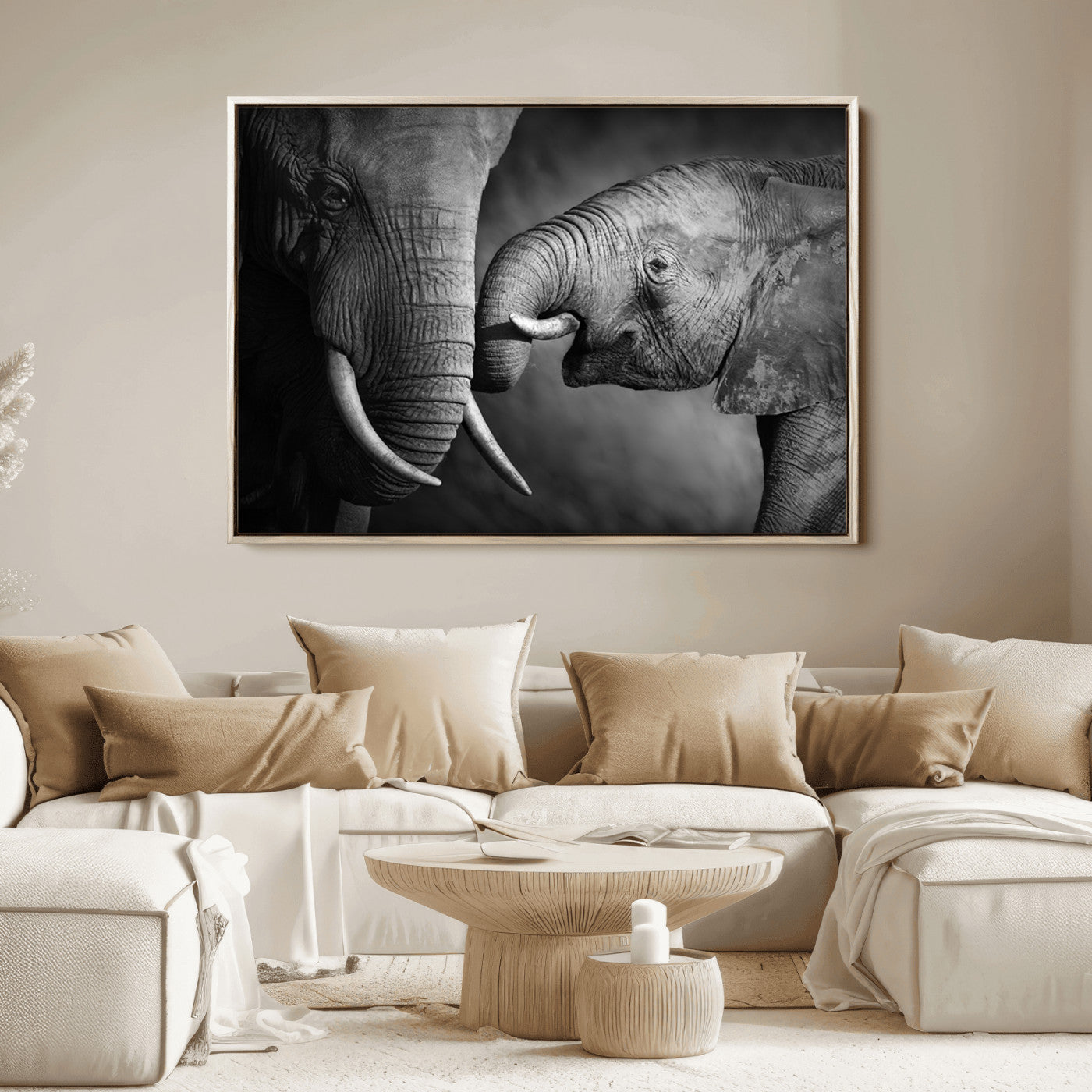 42691-MGV-CV-36X24-Elephant Family Wall Art Canvas, Framed Elephant Family Canvas Print